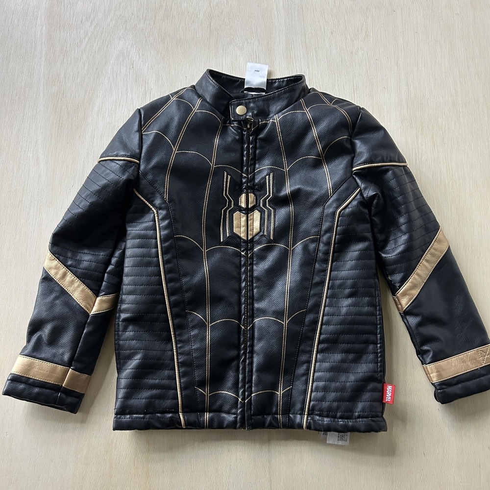 Disney Jacket Kids 5/6 Black Spider-Man Marvel Faux Leather Motorcycle